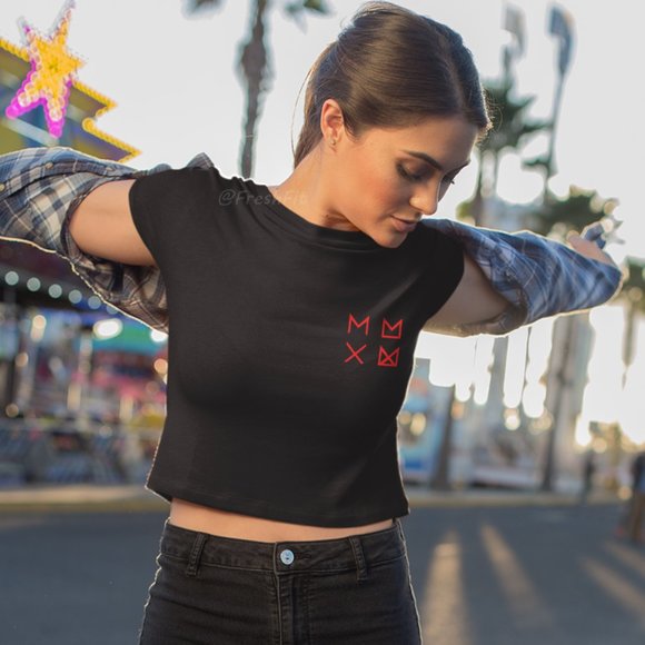 🆕Monbebe Monsta X Symbols Chest Corner Logo Fan Fitted Crop Top T-Shirt Black - Picture 2 of 4